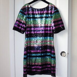 Laundry by Shelli Segal LA Colorful Sequin Stripe Shirt Dress Size 14
